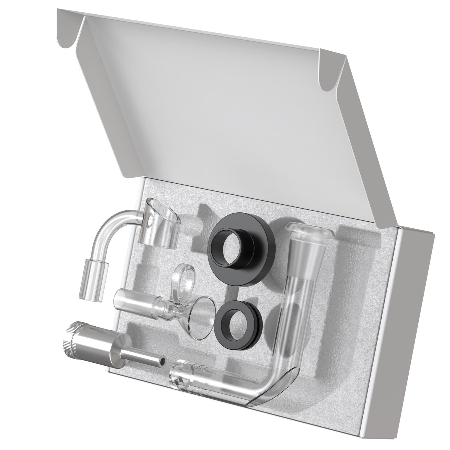 Reusable bottle bong kit with L-stem,bowl and drill guide components  